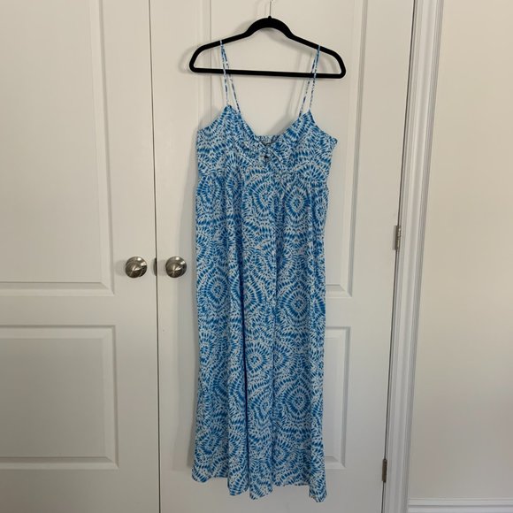 Women's Zara Blue Strappy V-Neck Knot Tie Cotton Maxi Printed Sip Dress Size XL - Picture 6 of 10
